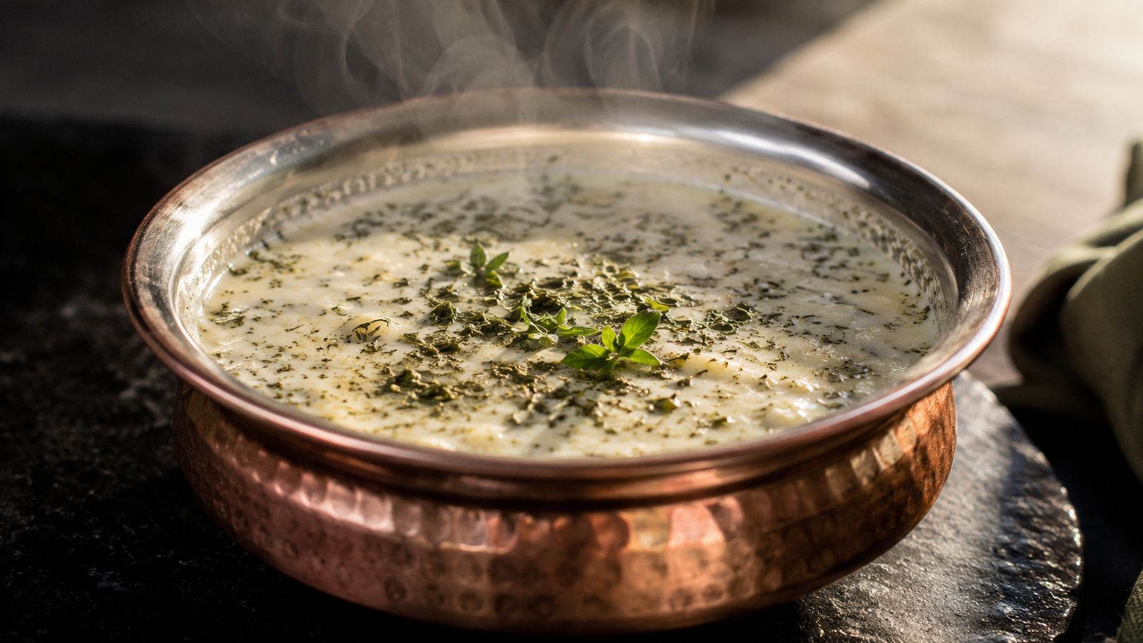 Dovğa (soupe au yaourt, herbes et riz)