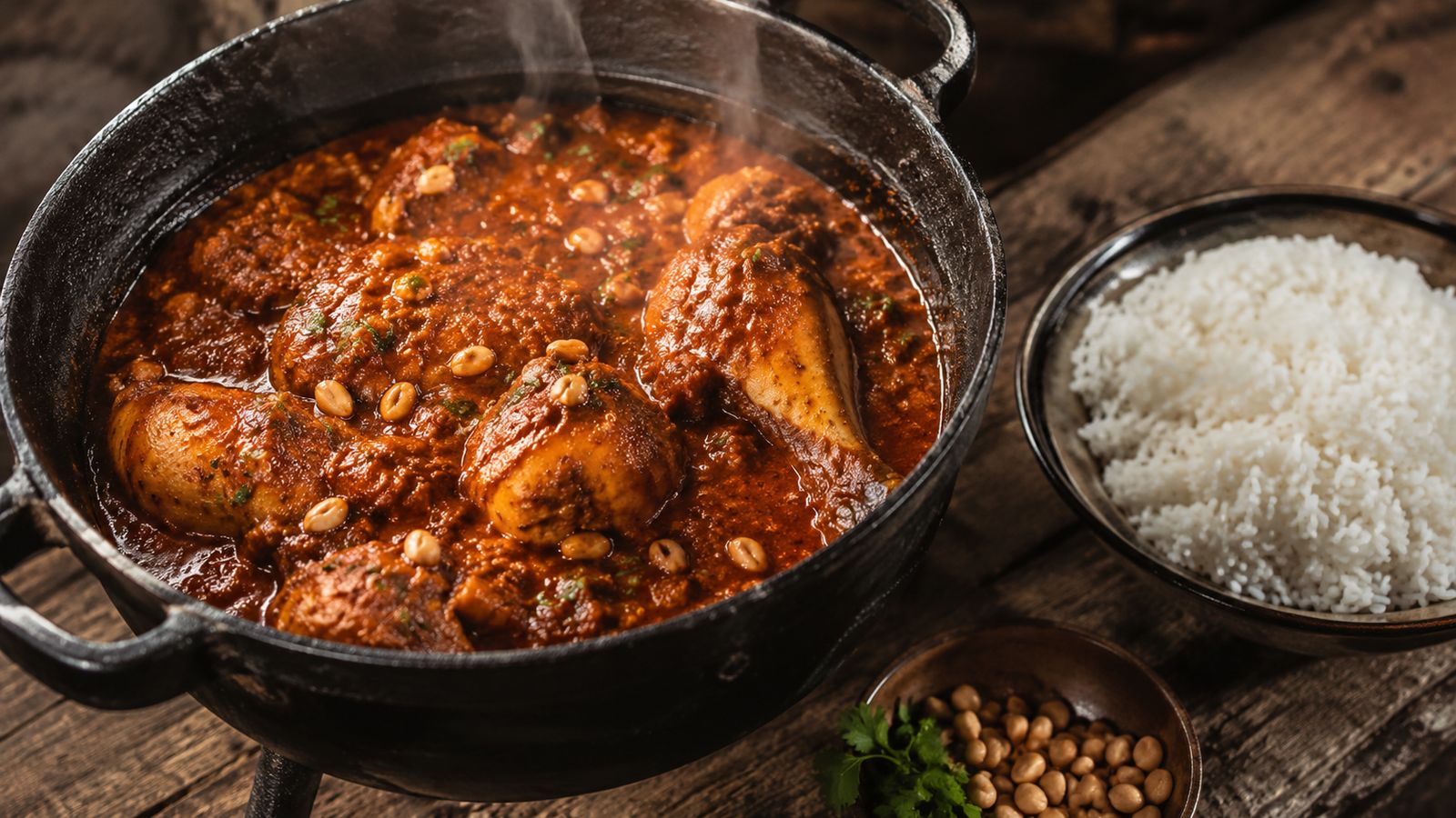 Tswana chicken (poulet aux arachides à la marmite des trois pieds)