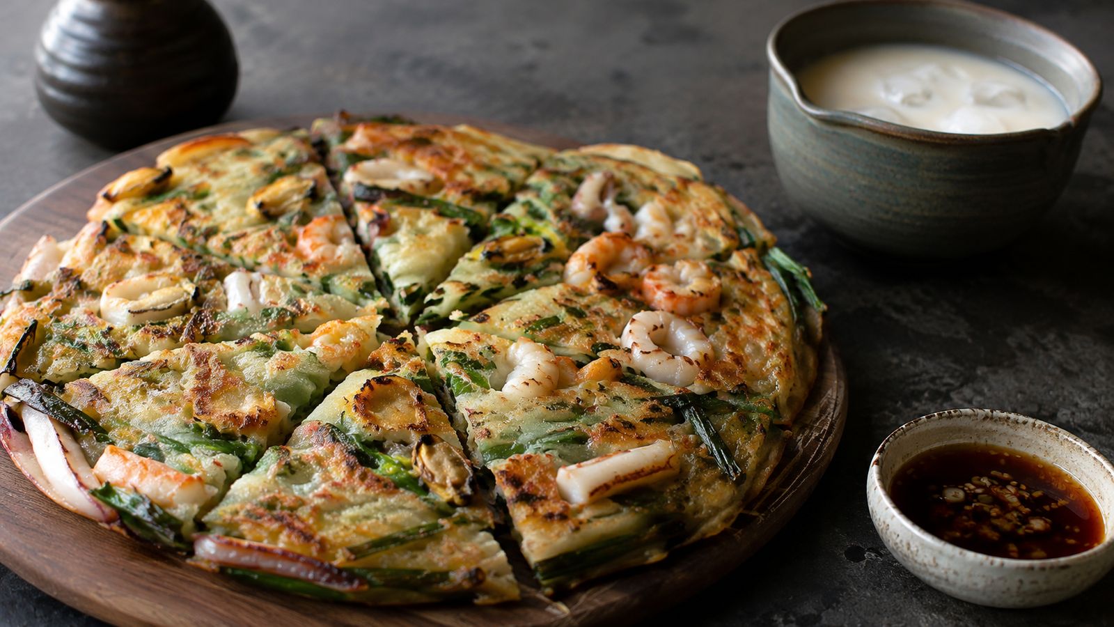 Haemul Pajeon (해물파전 - galette aux fruits de mer et oignons verts)