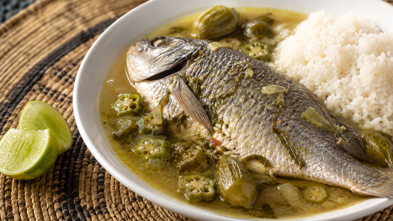 Caldou (ragoût-soupe sérère-wolof de poisson entier au bouillon citronné, gombo et diakhatou — plat-totem côtier partagé Gambie-Casamance)
