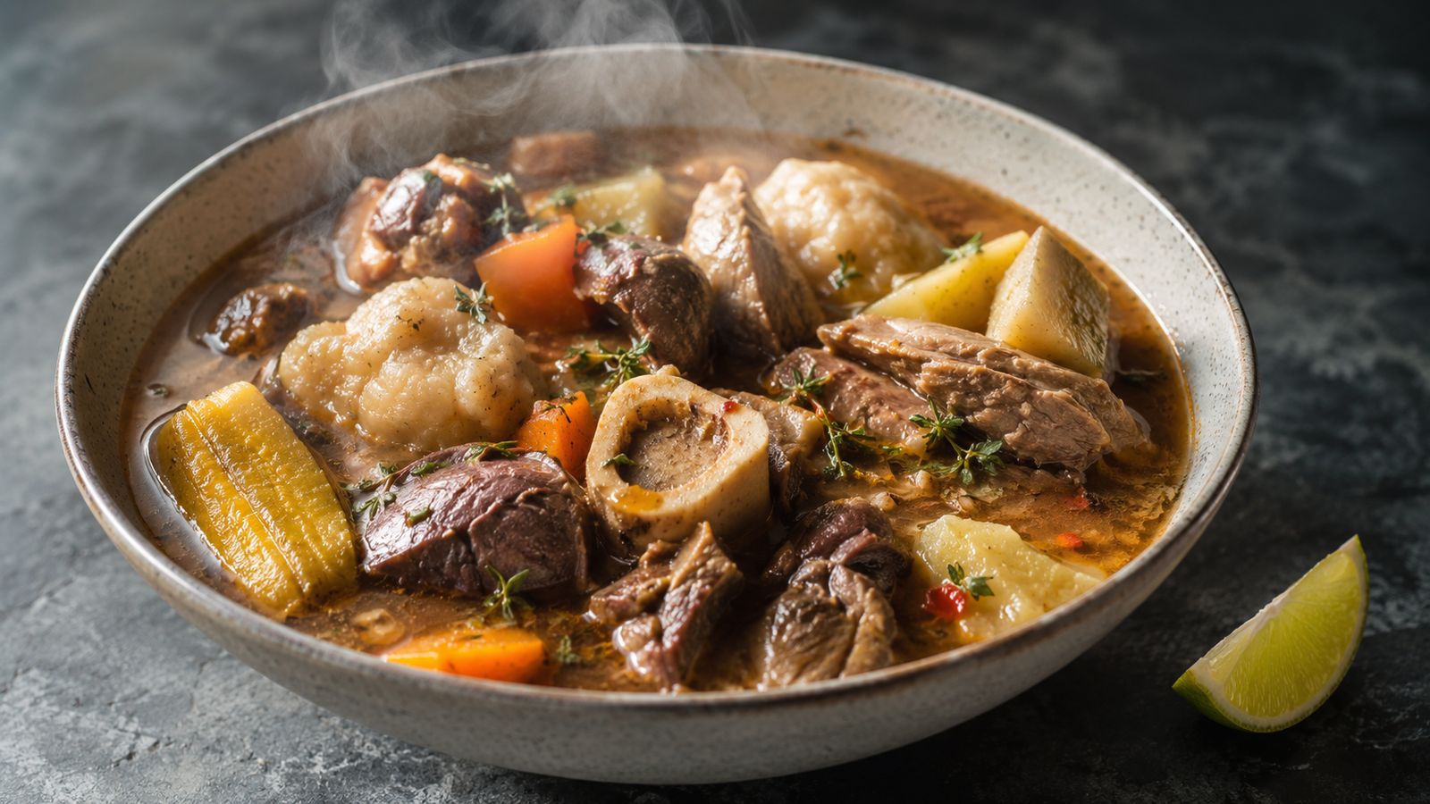 Pepperpot soup (soupe du week-end aux abats et boules de plantain)