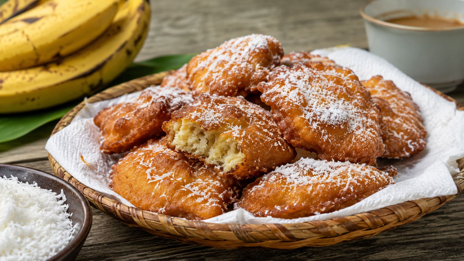 Banana fritters (beignets de banane mûre frits)