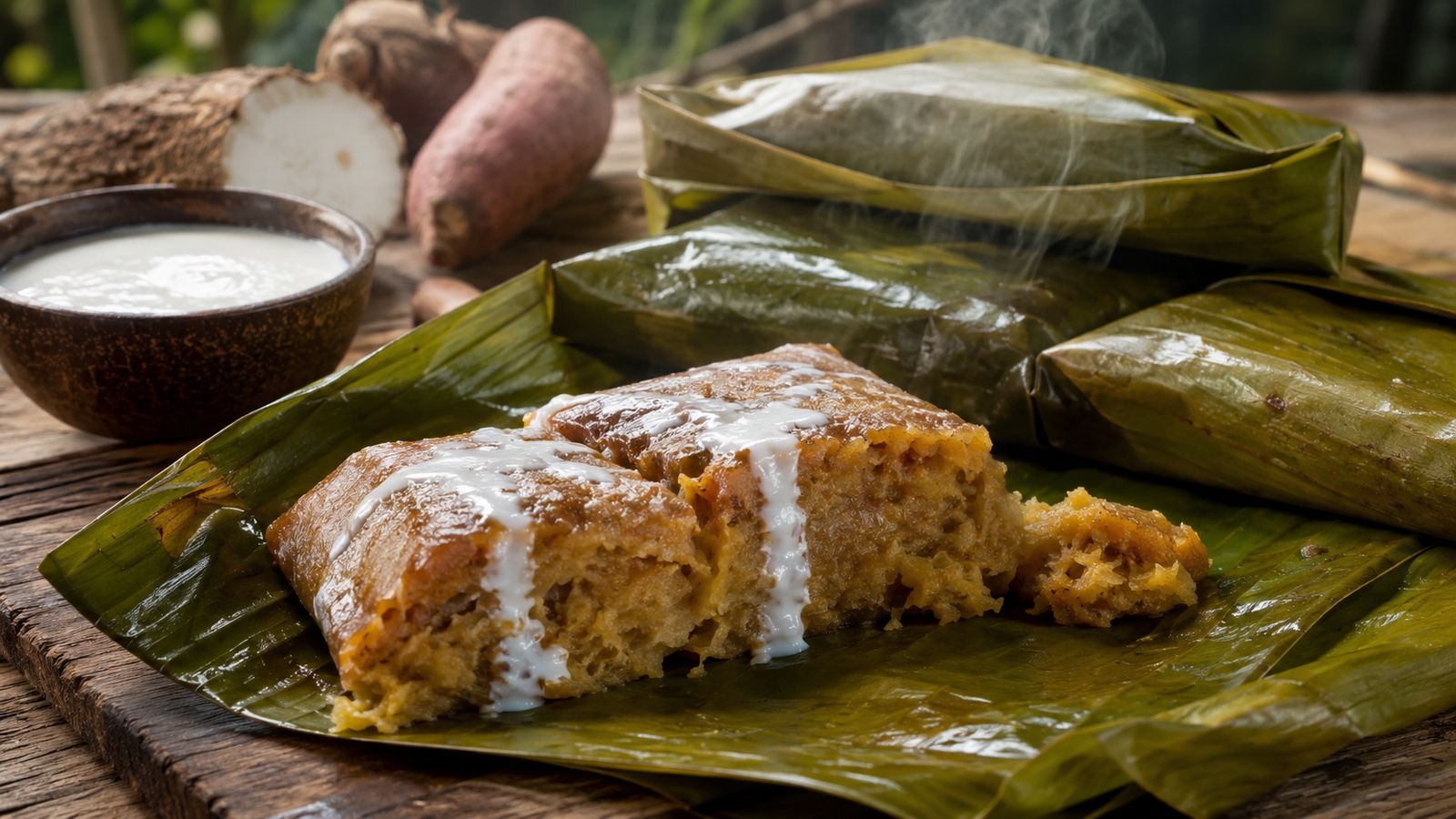 Laplap (gùteau salomonais de taro rùpé au lait de coco en feuilles de bananier)