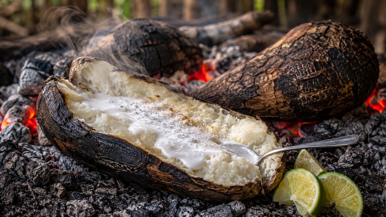 Roasted yam (igname Pacifique rĂŽti au feu de bois)
