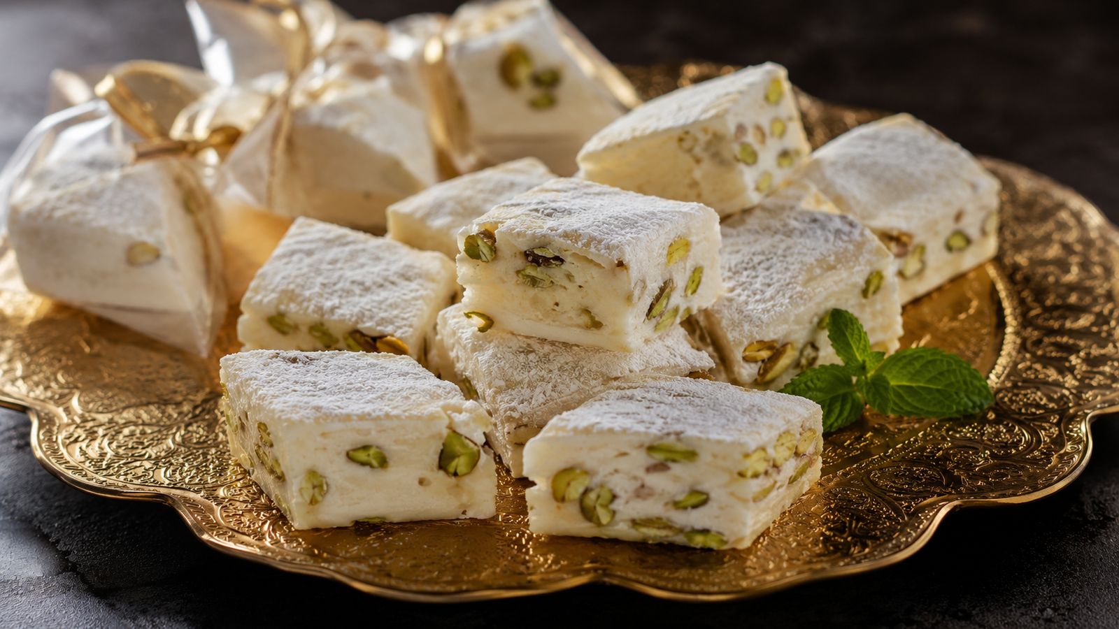 Mann al-Sama (« manne du ciel », nougat blanc aux pistaches)