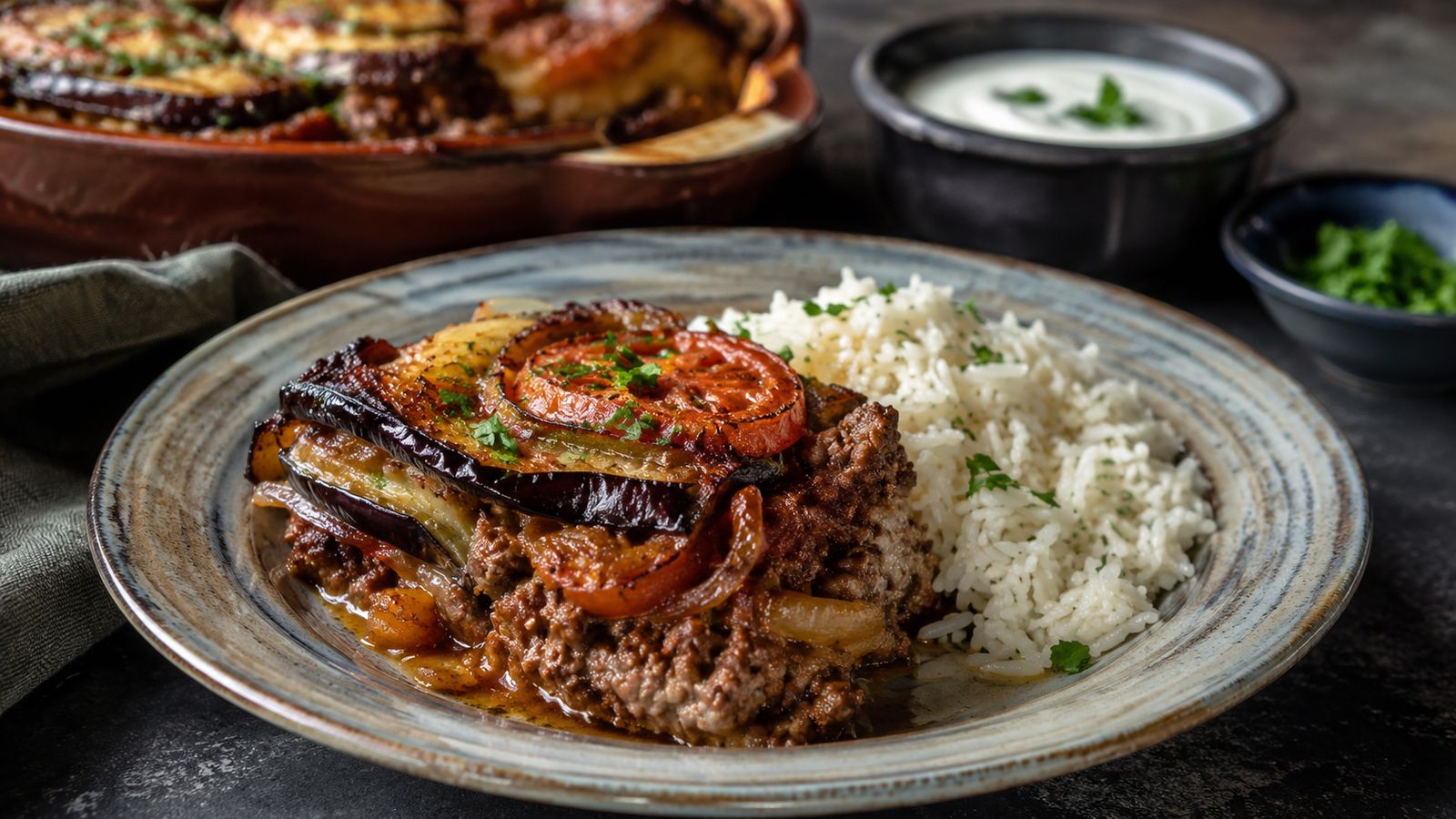 Tepsi baytinijan (gratin d'aubergines et viande au four)