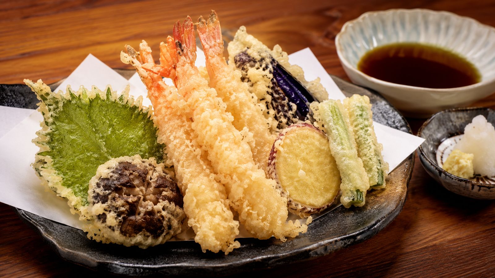 Tempura de crevettes et légumes