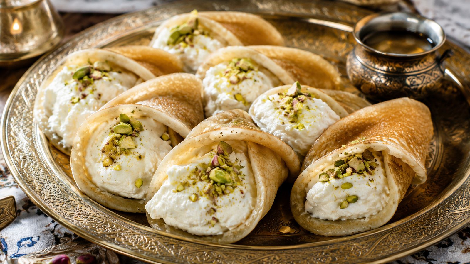 Atayef bil ashta (crêpes pliées à la crème jordaniennes)