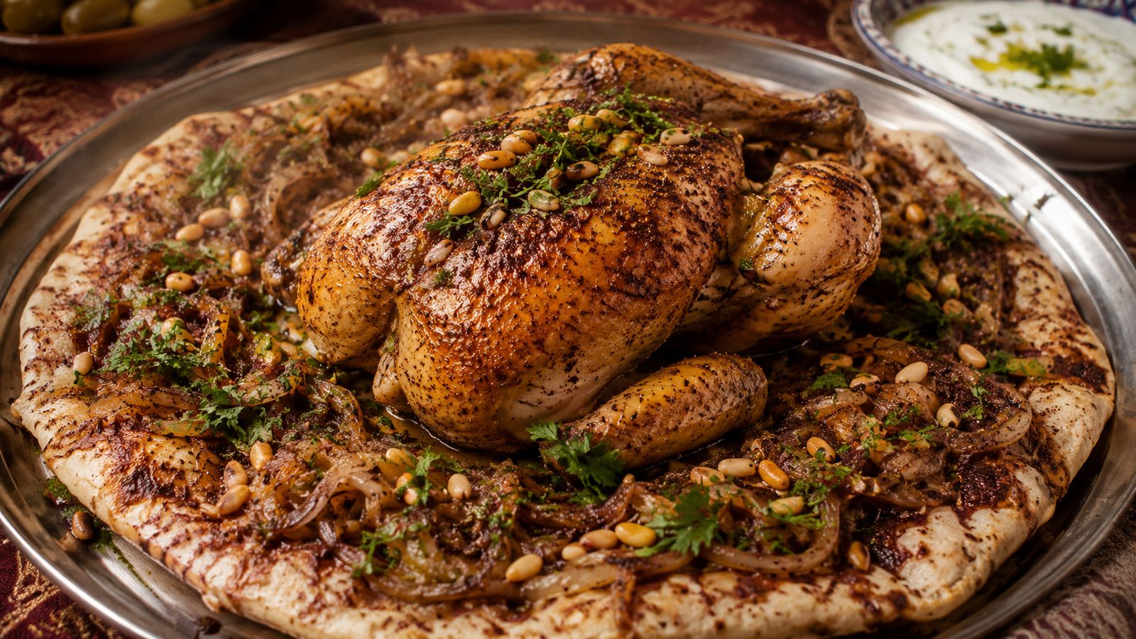 Musakhan jordanien (poulet au sumac sur pain taboon)