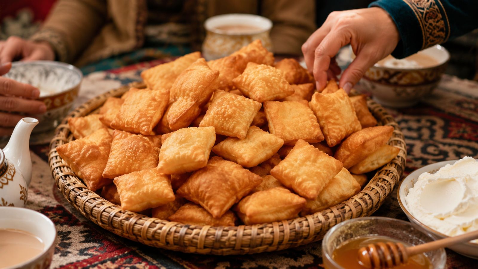 Boorsok (боорсок — beignets nomades carrés frits)