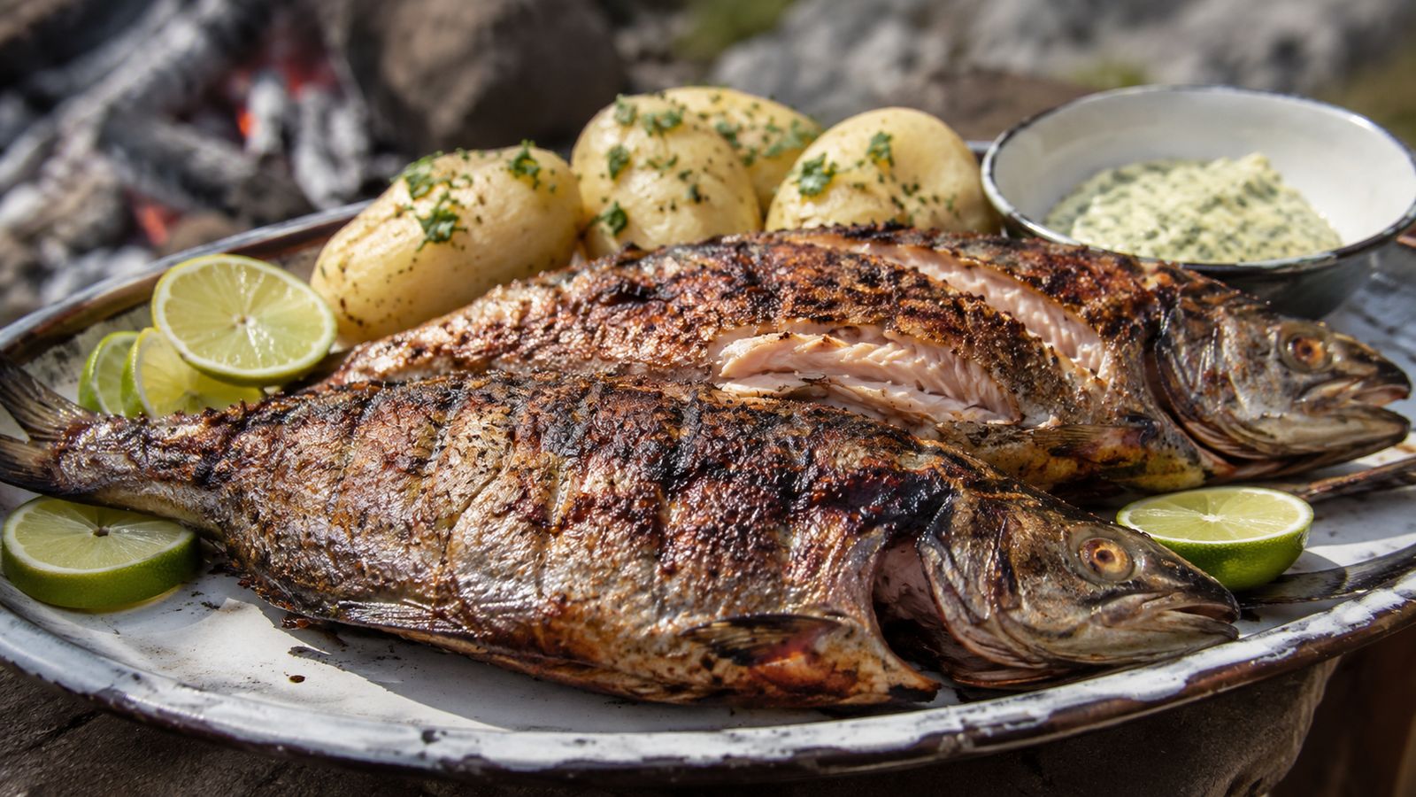 Tlapi e besitsoeng (truite des Maluti grillée à la braise)