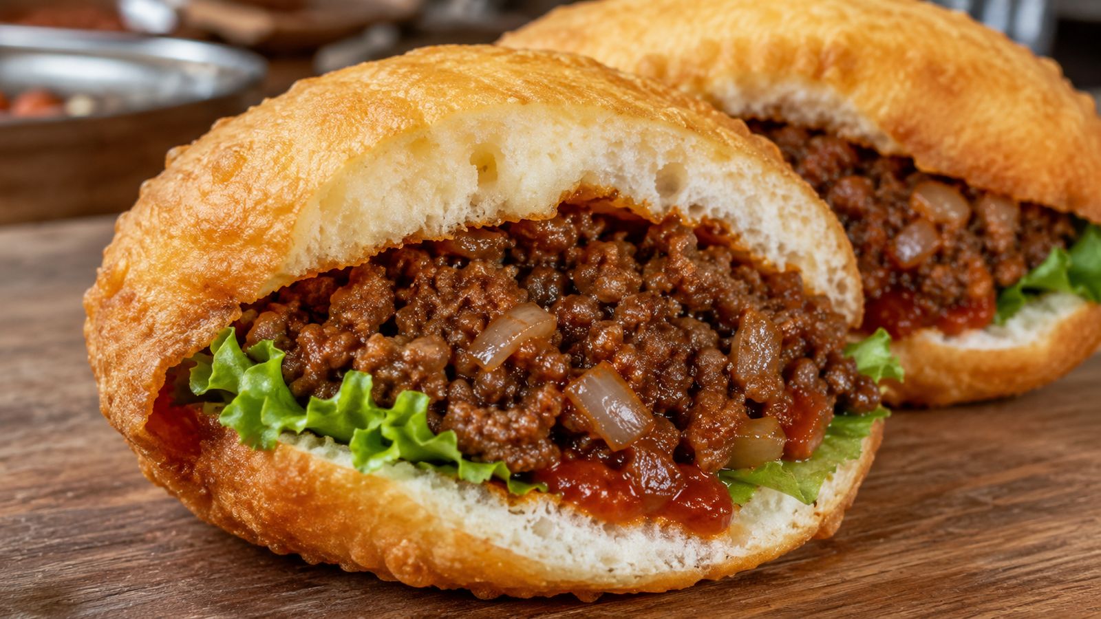 Vetkoek Basotho (beignet rond fourré au bœuf haché)