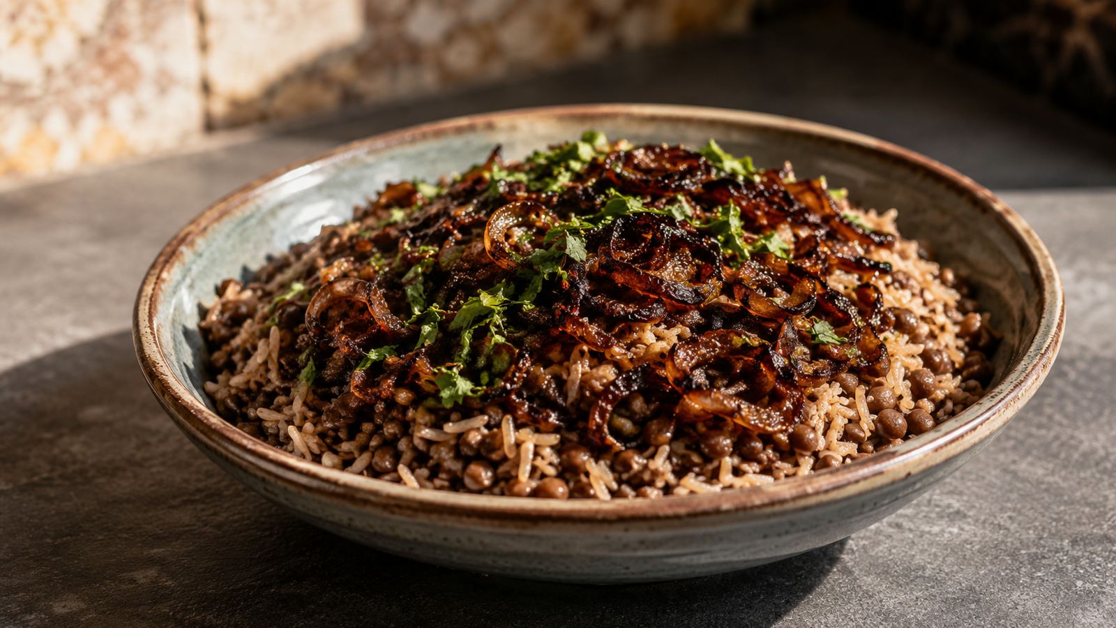 Mujaddara (Riz aux lentilles et oignons caramélisés)