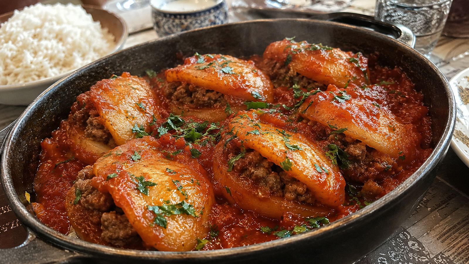Mafrum (مفروم — pomme de terre farcie viande hachée, sauce tomate, héritage judéo-libyen)