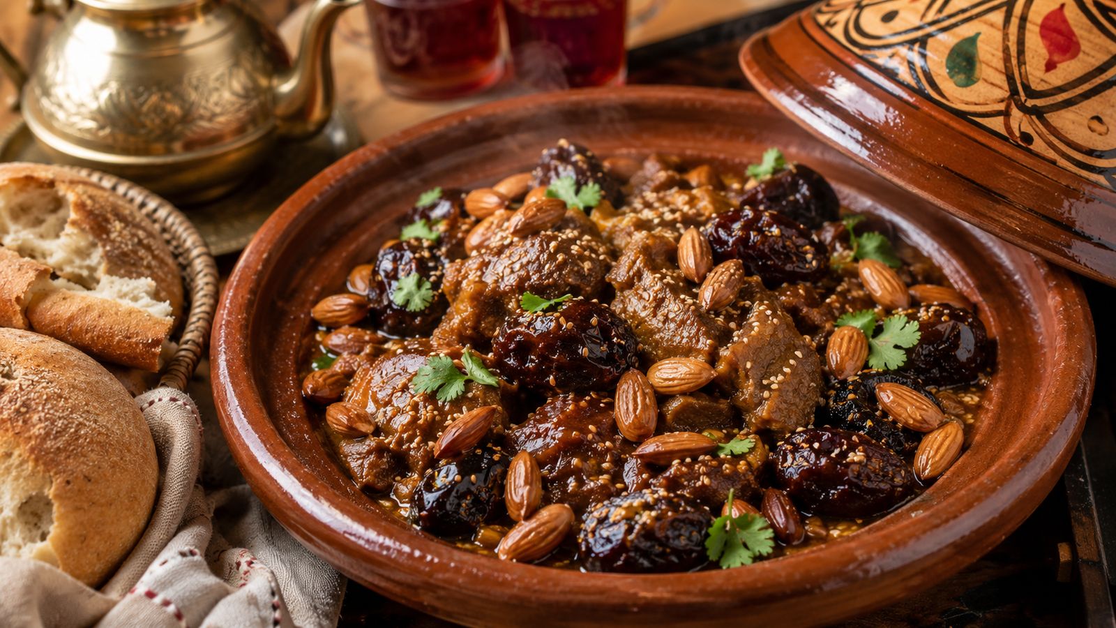 Tajine d'agneau aux pruneaux et amandes (طاجين اللحم بالبرقوق)
