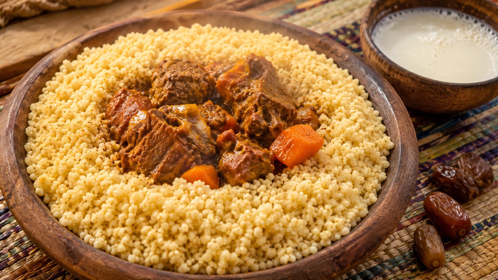 Aïch (couscous de mil bidan à la sauce viande et zrig)