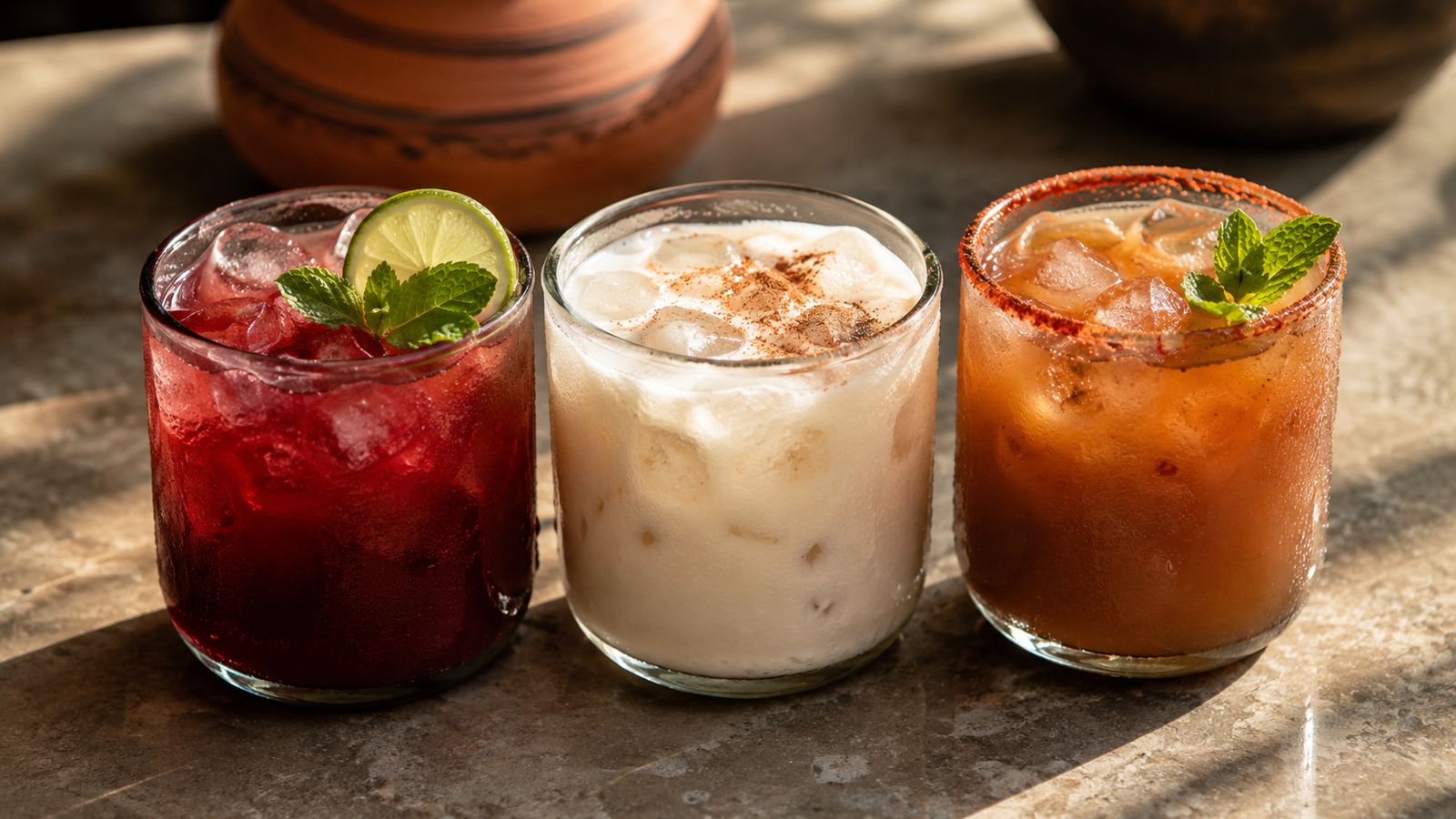 Aguas Frescas Trio (Jamaica, Horchata, Tamarindo)