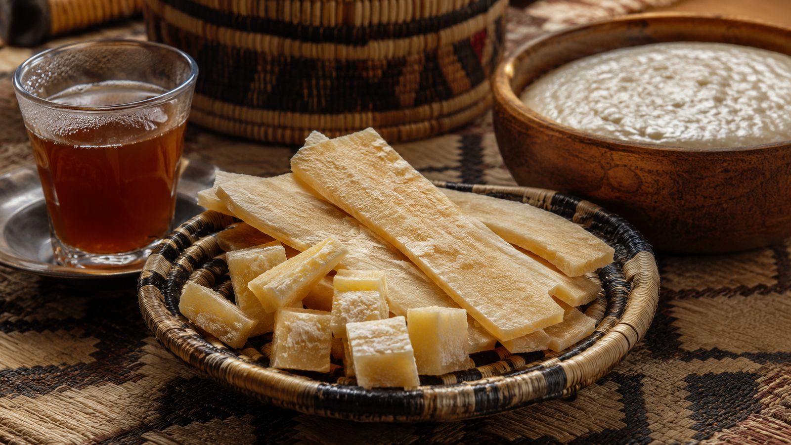 Tchoukou (fromage sec pastoral touareg, lait caillé moulé en feuillets ou cubes et séché au soleil de l'Aïr, du Ténéré et du Sahel nigérien — appelé "tikomart" en tamasheq touareg, "tchoukou" en haoussa)