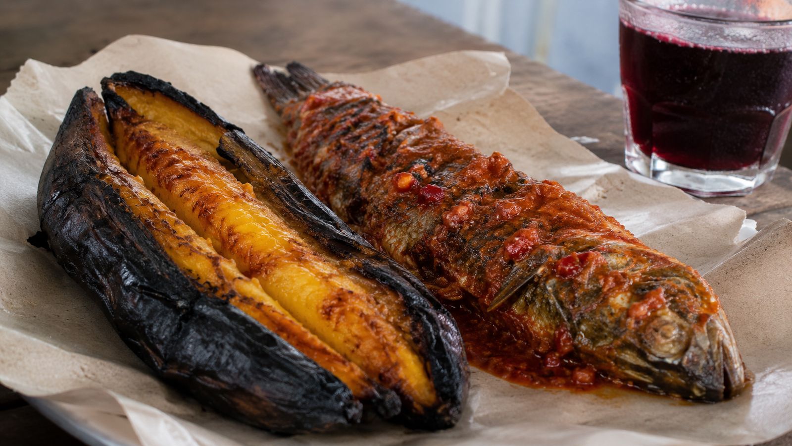 Bole & Fish (plantain rôti sur braises + poisson épicé — street food identitaire de Port Harcourt)
