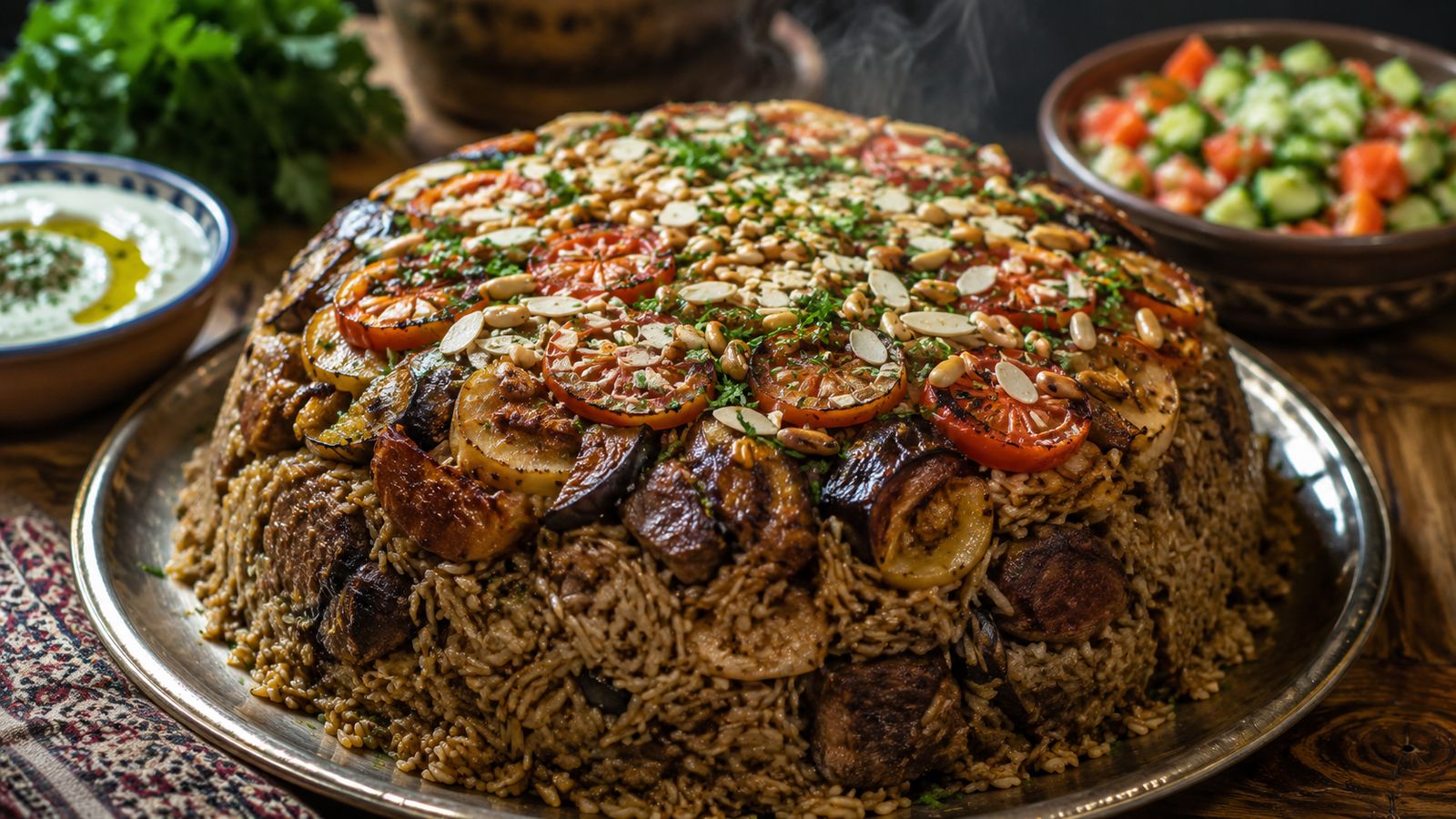 Maqluba (مقلوبة — gâteau de riz renversé palestinien)