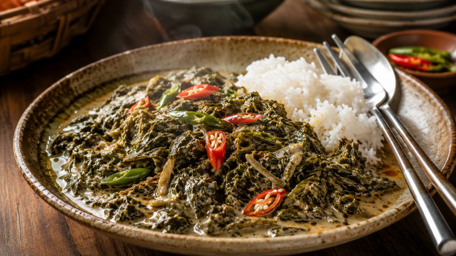 Laing (Dahong Gabi sa Gata — Feuilles de taro séchées mijotées au lait de coco, Bicol)