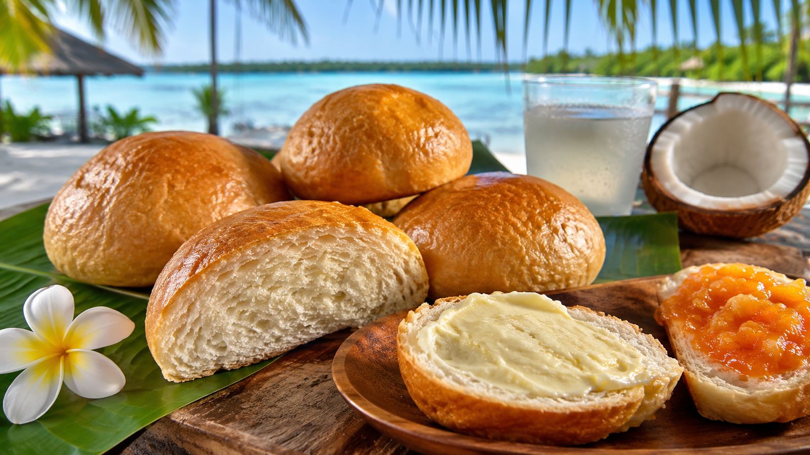 Faraoa 'Ipo (pain rond Tuamotu cuit dans l'eau de coco)