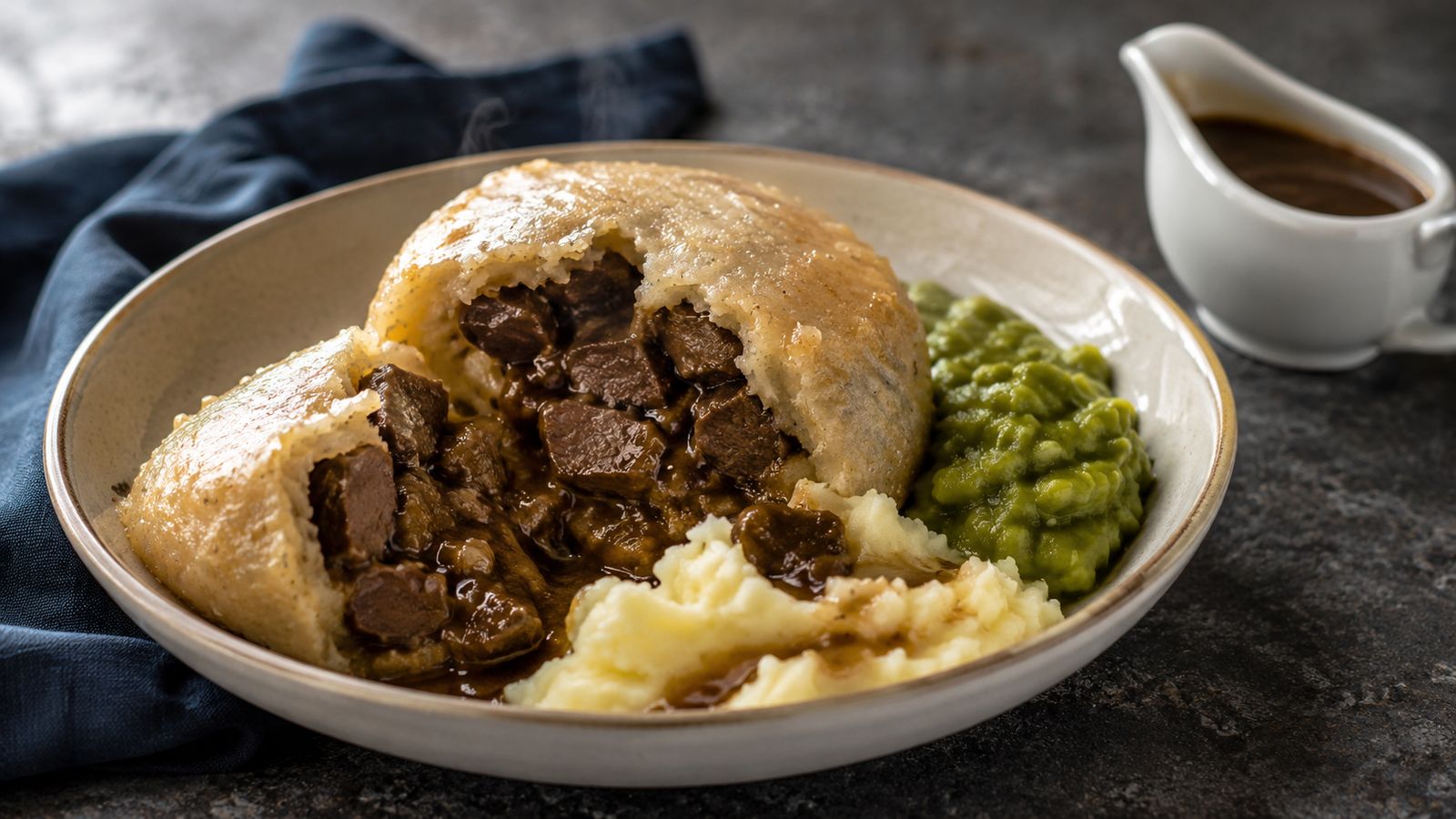 Steak and Kidney Pudding (suet-crust steamed pudding — DISTINCT du steak and kidney PIE au four)