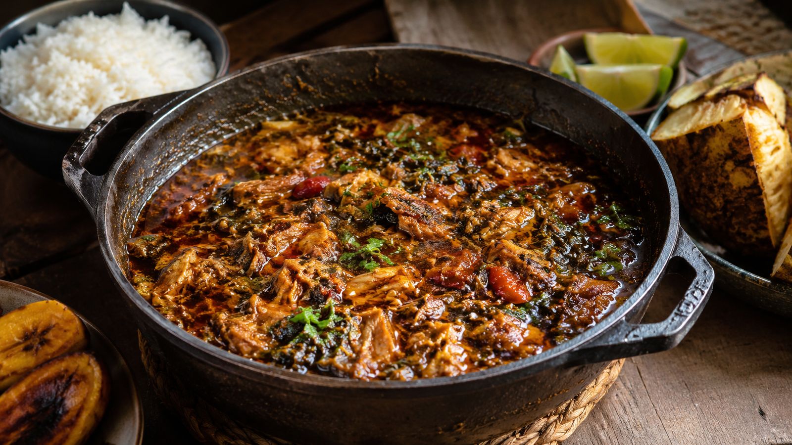 Molho de Fogo (sauce de feu de Príncipe — poisson fumé et séché, maquequê, aubergine, dendê)