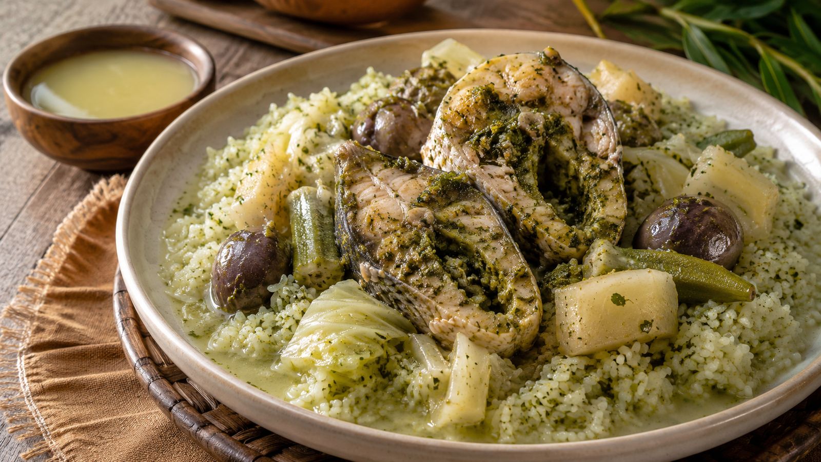 Caldou (Riz au poisson sauce verte)