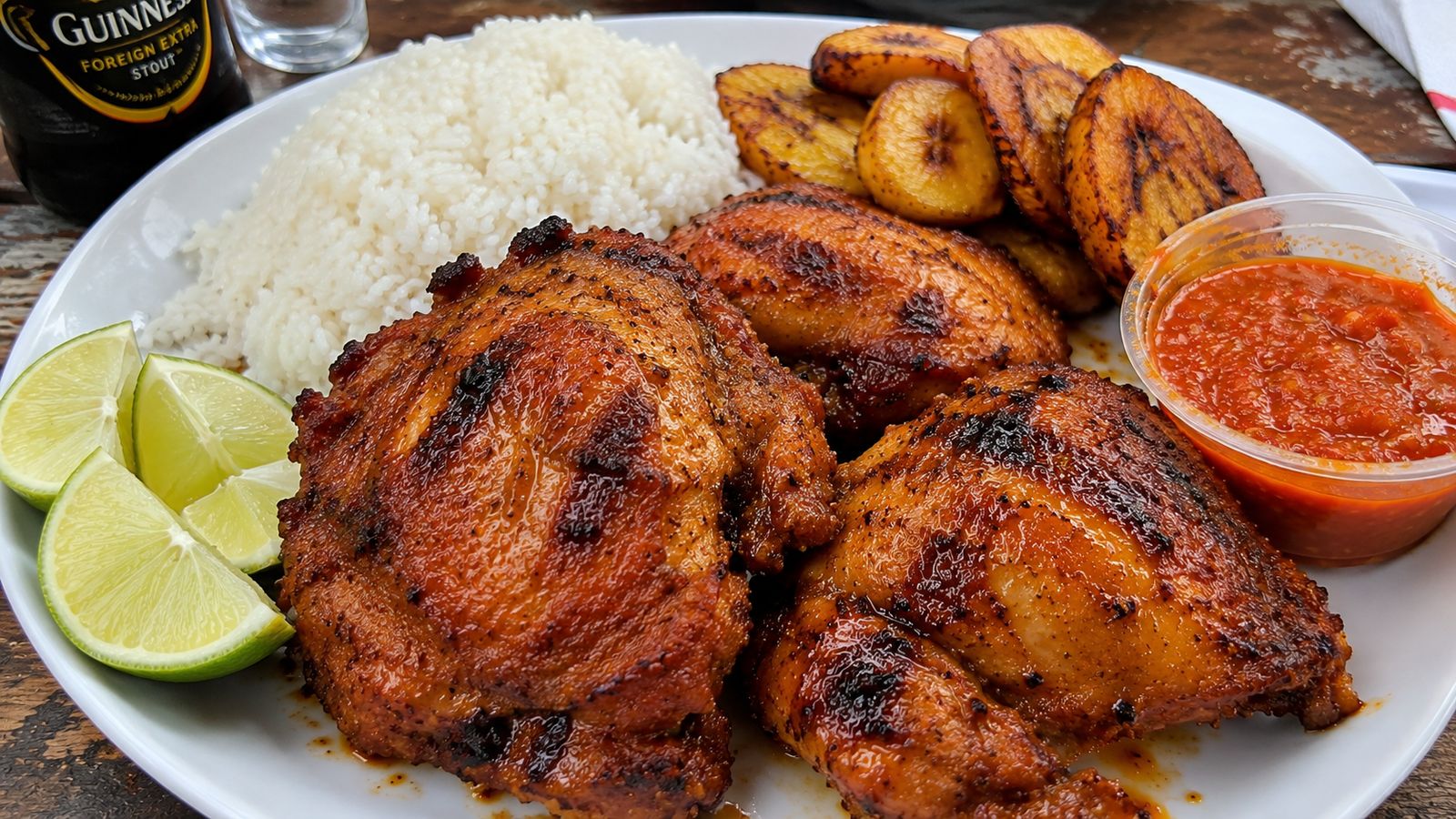 Pepe Chicken Krio sierra-léonais (poulet mariné scotch bonnet-gingembre-ail-thym, marinade pepe au beurre de cacahuète et West African pepper blend, grillé au charbon street food Freetown ou rôti maison)
