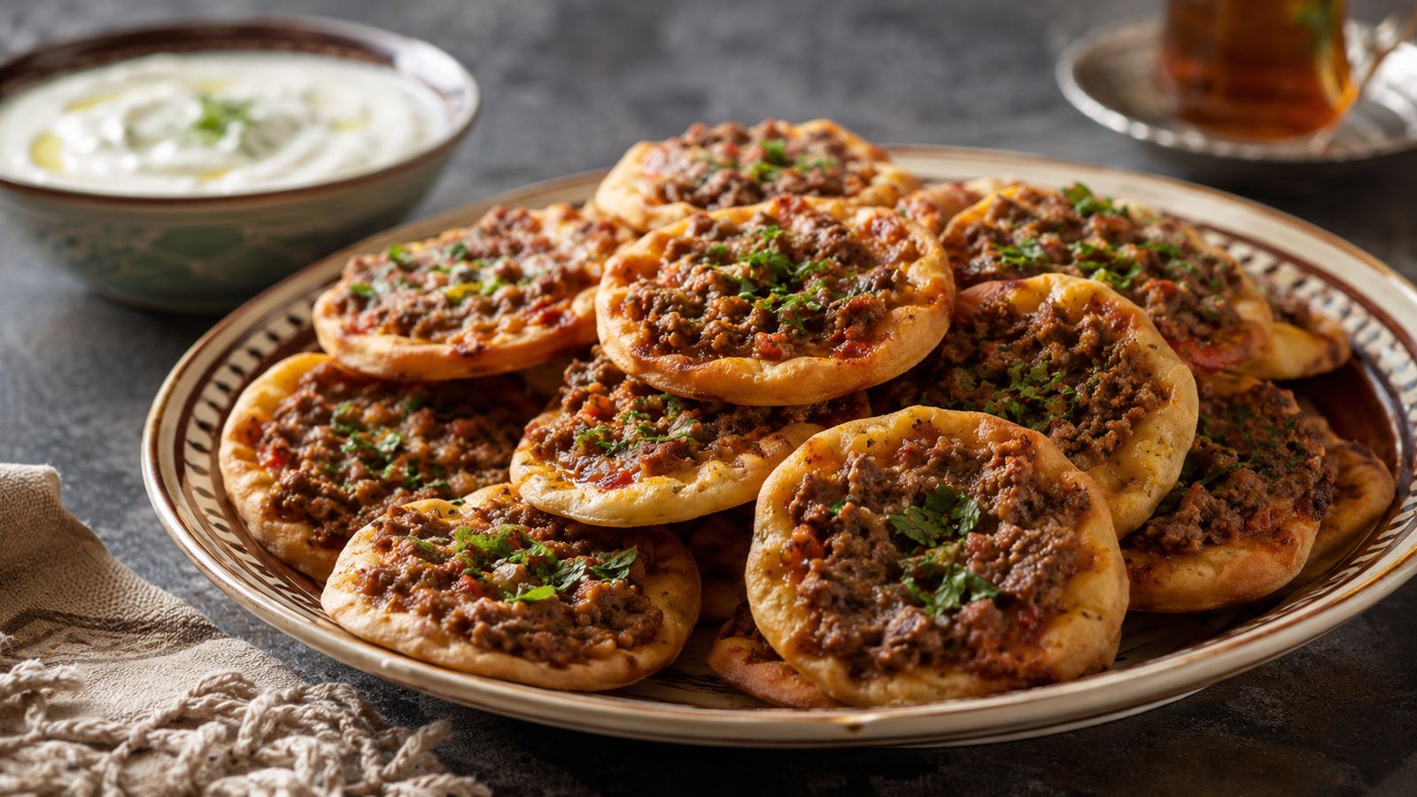 Sfiha Halabiyeh / Lahm bi Ajin (petites pâtes à la viande d'Alep)