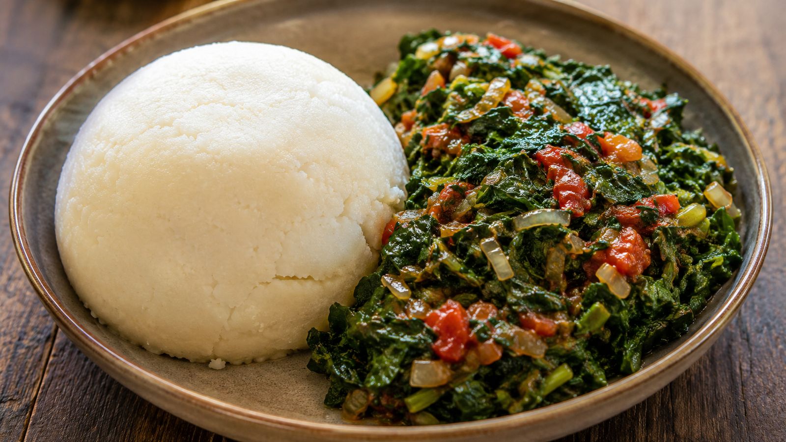 Ugali na Sukuma Wiki (porridge maïs + chou frisé)