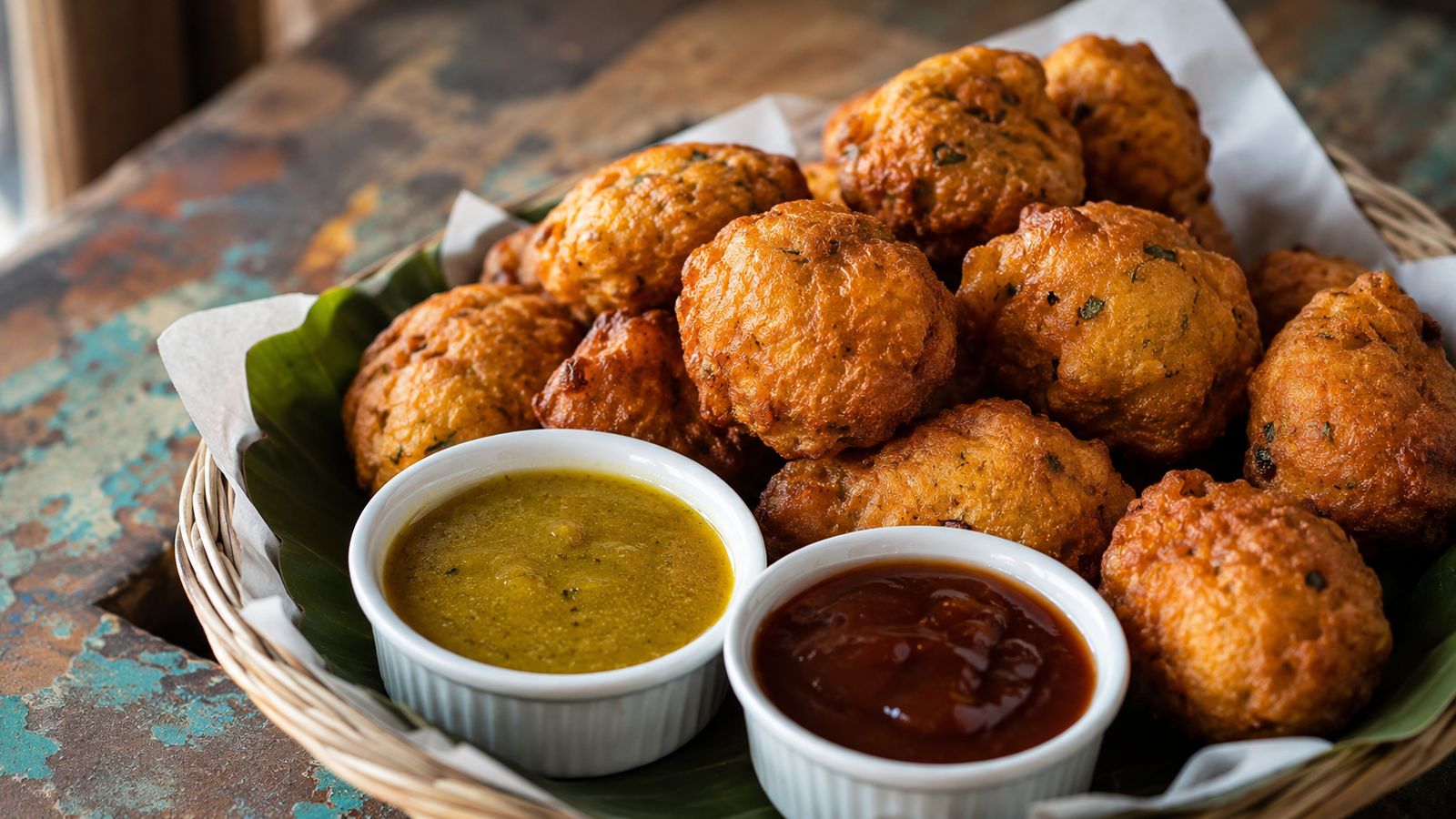Pholourie & Mango Chutney (boulettes frites de pois cassés)