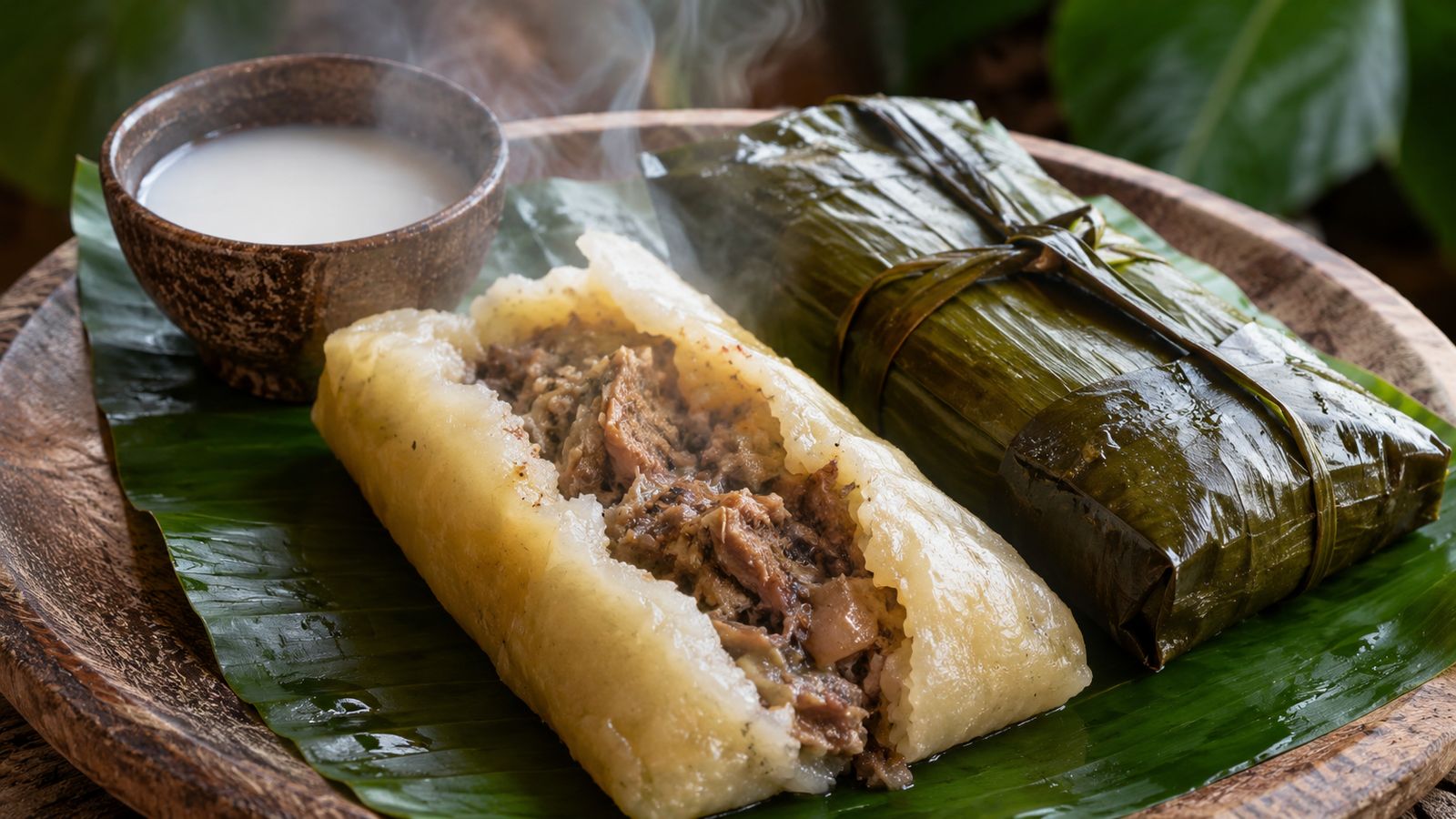 Tuluk (manioc râpé farci viande feuilles bananier)